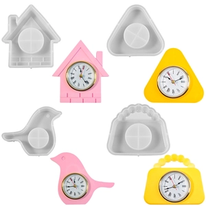 DIY silicone clock molds in bird and house shapes with quartz clock inserts for crafts
