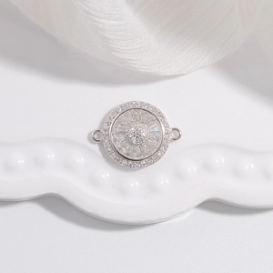 Sparkling S925 silver flower charm connector with cubic zirconia for jewelry making