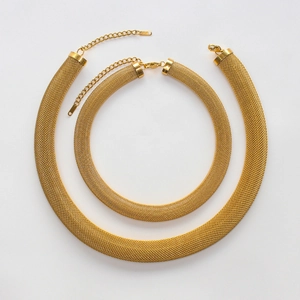 Luxurious gold mesh tube chain necklace set featuring high-polish finish and lobster clasp