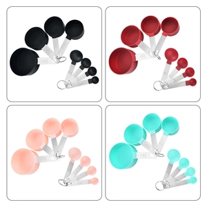 8-piece set of stainless steel measuring cups and spoons in four vibrant colors