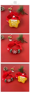 Detail of handmade knit Christmas pet collars with snowflake and star patterns