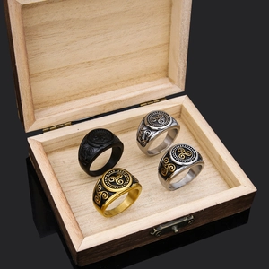 Men's titanium steel Viking rings set with Celtic Triskelion totem in four color finishes