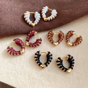 Boucles D'oreilles Créoles Cœur Tissées Vintage En Cuivre Torsadé Plaqué Or 18K Pour Femmes