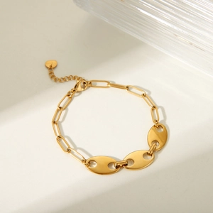 Bracciale in acciaio inossidabile placcato oro 18k con maglie a naso di maiale