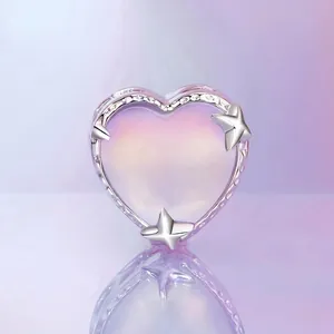 Pendentif cœur en argent 925 avec verre dégradé violet et étoiles en cristal