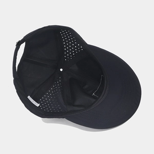 Quick-dry black baseball cap with laser-cut ventilation and breathable mesh lining