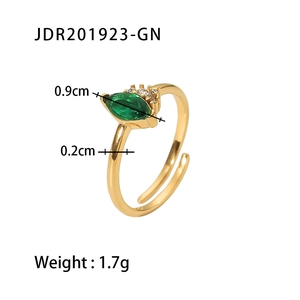 French style 18K gold plated stainless steel ring with green teardrop zircon and specs