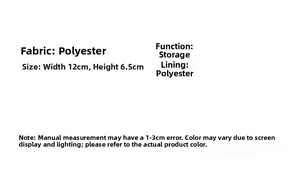 Polyester storage pouch size detail showing dimensions 12cm by 6.5cm with text info
