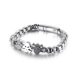 Men hip hop skull bracelet in silver stainless steel finish on white background
