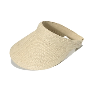 Minimalist beige raffia sun visor hat with textured straw weave for summer UV protection
