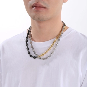 Bracelet hip-hop minimaliste à maillons nez de cochon bicolore or et argent pour homme