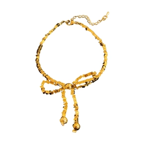 Collier à pendentif nœud doré avec chaîne à maillons carrés et fermoir ajustable fini