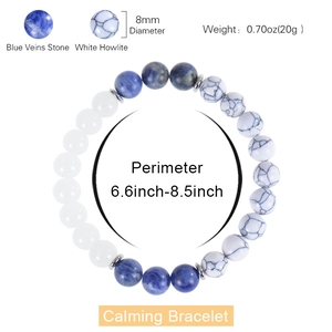 Blue Sodalite and White Turquoise beaded bracelet with 8mm natural stones and size details