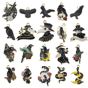 Gothic Raven Plague Doctor Charms Zinc Alloy Enamel Pendants For DIY Jewelry Making Halloween Dark Style Accessories