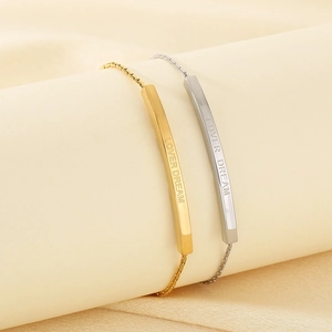 Adjustable stainless steel bar bracelets in gold and silver with Lover Dream engraving