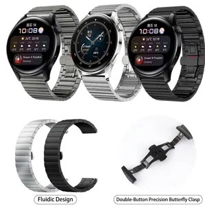 Stainless steel strap for Huawei Watch 5 Pro with butterfly buckle in three colors