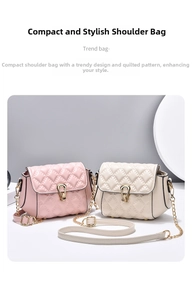 Detail of pink and off-white quilted crossbody bags with gold chain straps and metal buckles