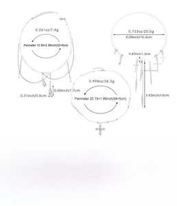Size and weight specifications for layered silver alloy pearl necklaces in multi-chain design