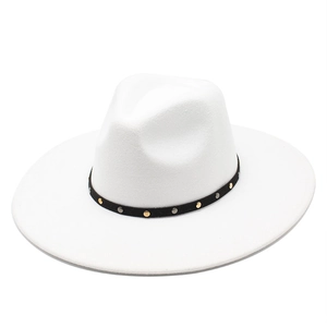 Vintage Wide Brim Woolen Felt Fedora Hat With Rivet Band For Men Women Fashion Jazz Hat Solid Color Classic Panama Hat
