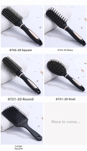 Detailed grid showing five professional anti-static hairbrushes in matte black and gold