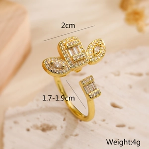Detailed size specifications for a gold-plated zircon geometric open ring on stone