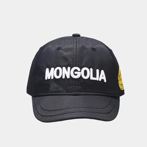 Outdoor short brim baseball cap in black cotton with white Mongolia embroidery