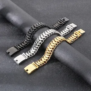 Men Stainless Steel Bracelet Woven Dragon Bone Chain Punk Hip Hop Polished Hand Jewelry For Male With Folding Clasp