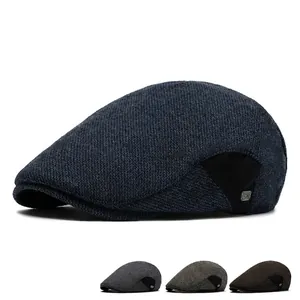 Knitted newsboy cap for men and women with warm fleece lining in multiple colors