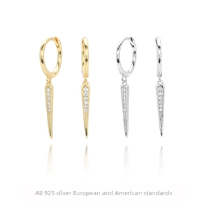Minimalist Spike Drop Hoop Earrings 925 Sterling Silver Cubic Zirconia Geometric Dangle Punk Hip Hop Jewelry