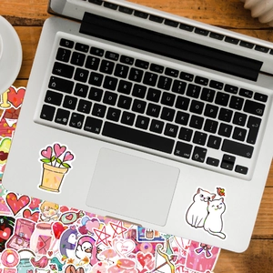 Holographic heart and cat stickers set for DIY laptop and notebook decoration