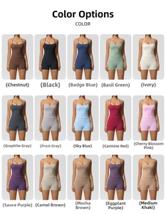Multi-color yoga sets featuring camisole tops and high-waist shorts in fifteen shades