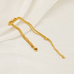 Double-layer gold stainless steel bead chain bracelet featuring LOVE charm decoration