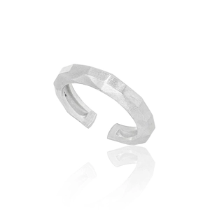 Geometric Multi Faceted Cutting Ring 925 Sterling Silver Brushed Texture Adjustable Open Band Minimalist Jewelry For Women