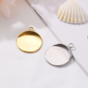 Détails de supports de pendentif ronds en acier inoxydable doré et argenté