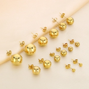 Golden round ball stud earrings set in various sizes with high-polished 18k gold plating