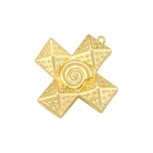 Vintage hip-hop gold cross pendant with spiral center and textured pyramid arms