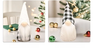 Close-up of Style D and E Christmas gnomes with knitted hats and white long beards
