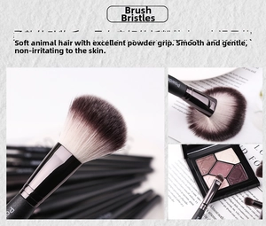 Macro detail of soft mermaid makeup brush bristles with gradient color and black handle