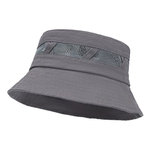 Dark grey outdoor sun hat with wide brim and breathable mesh band for UV protection