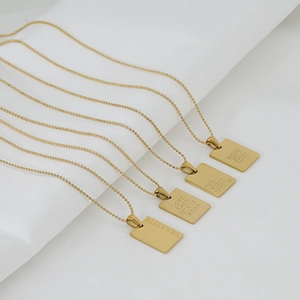 Golden stainless steel square pendant necklaces with inspirational engraved quotes