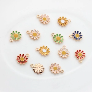 Colorful daisy alloy enamel pendants for DIY jewelry making displayed on white background