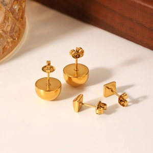 Minimalist 18k gold plated stainless steel geometric square and semi-circle stud earrings