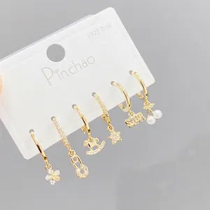 Assorted Stud Earrings Copper Gold Plated Cubic Zirconia Artificial Pearl Asymmetric Charms For Women With 925 Sterling Silver Earring Post