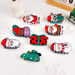 Christmas Hair Claw Clips PVC Cartoon Santa Claus Snowman Christmas Tree Holiday Party Headwear For Women Girls