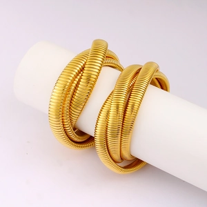 Luxury gold plated triple layer snake coil bracelet in durable titanium steel