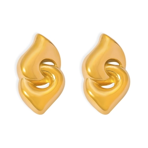 Minimalist 18K gold-plated double-loop heart earrings with smooth metallic finish