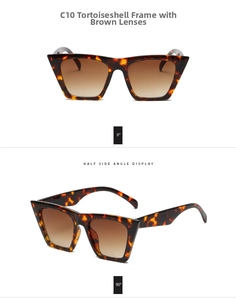 Detailsicht der quadratischen Schildpatt-Sonnenbrille mit braunem Farbverlauf-Gläsern