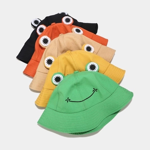 Cute frog bucket hat collection with 3D eyes in green yellow beige orange and black