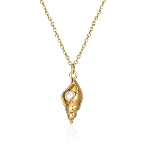 Conch Shell Pendant Necklace With Artificial Pearl Stainless Steel Minimalist Elegant Ocean Theme Jewelry For Women And Men