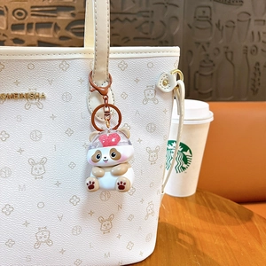 Cute glowing panda keychain with heart inside transparent head and sound effects